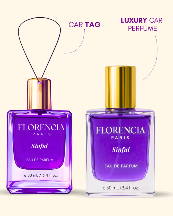 Florencia Sinful – 1 Car Tags + 1 Perfume Bottle (Bold, Seductive & Intense)